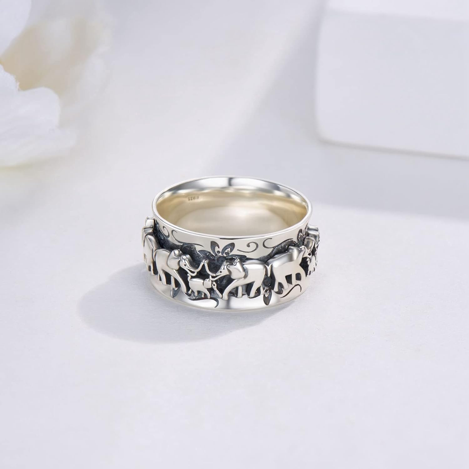 Anillo giratorio de plata de ley con elefante, anillo giratorio para mujer, anillo giratorio de elefante, joyería de regalo para mujeres y hombres