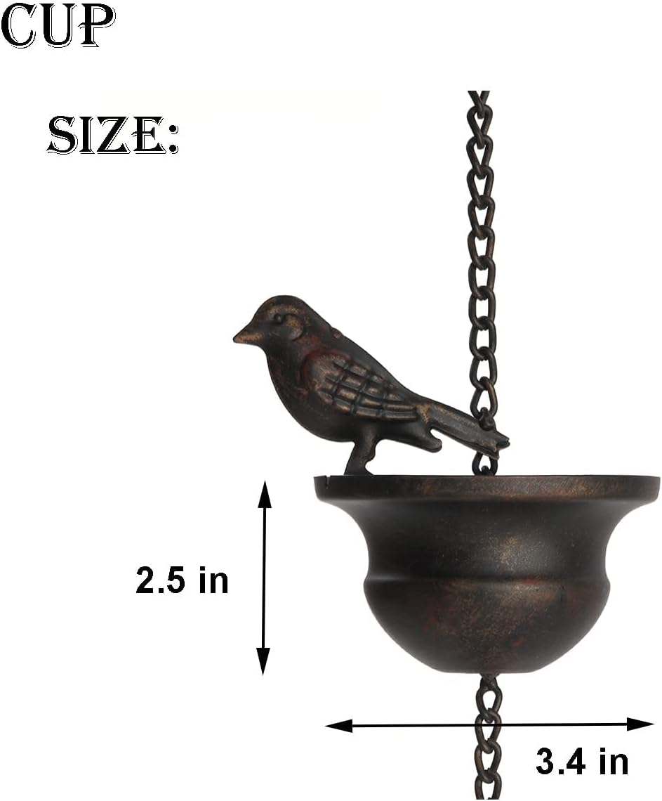 Jemeni Cadena móvil de lluvia para pájaros de 8.5 pies para canaletas con colgador adjunto, bronce oscuro