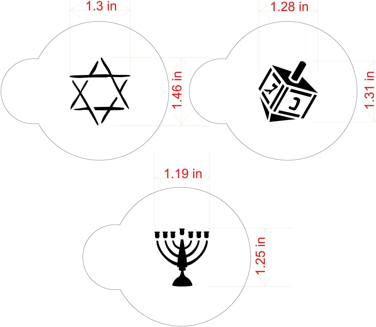 Designer Stencils Jewish Symbols – Plantillas de galletas y cupcakes, pequeñas, (Dreidel, Star of David, Menorah), Beigesemitransparente
