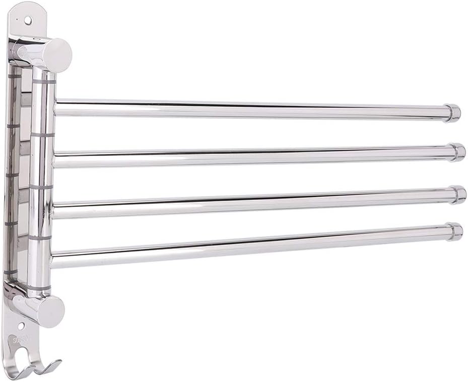 Estante de almacenamiento de toallas de rotación de pared de acero inoxidable con 4 varillas