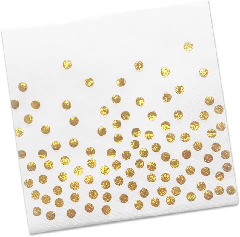 meioro Servilletas desechables de papel de cóctel de 2 capas, con confeti de lunares de lámina de oro rosa para cena, despedida de boda y decoración