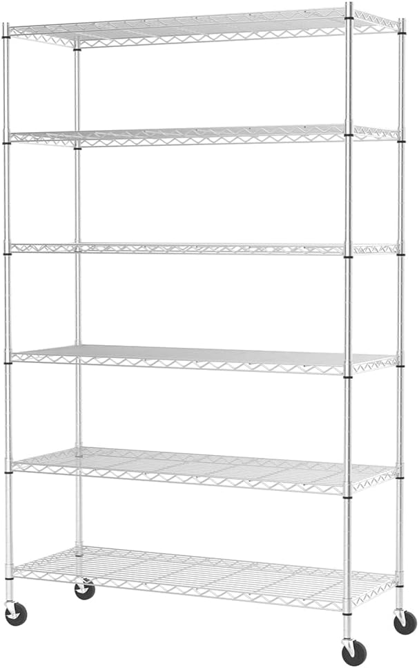 FDW – Estantería de 6 estantes de alambre de acero resistente ajustables, ruedas, 2,100libras, 48pulgadas (L) x 18pulgadas (An) x 82pulgadas (A)