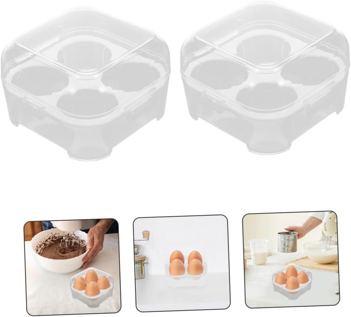 KJHBV Caja de 2 piezas de 4 cajas de almacenamiento de huevos de rejilla para acampar nevera Cartones de huevos de plástico Caja de almacenamiento