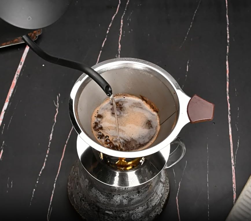 Gotero reutilizable para verter sobre café con cono de café, cesta de filtro de café de doble capa de acero inoxidable con forma de panal de abeja