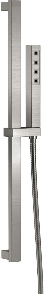 Delta Faucet Single-Spray H2Okinetic Slide Bar Ducha de mano con manguera, cabezal de ducha de mano de níquel cepillado, ducha de mano con barra