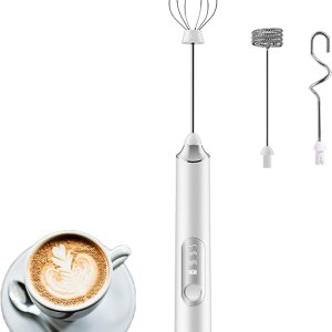 MOSHOU Espumador de leche eléctrico de mano con 3 cabezales, batidor de espuma de café con USB recargable 3 velocidades, mini batidora de mano MOSHOU Espumador de leche eléctrico de mano con 3 cabezales, batidor de espuma de café con USB recargable 3 velocidades, mini batidora de mano