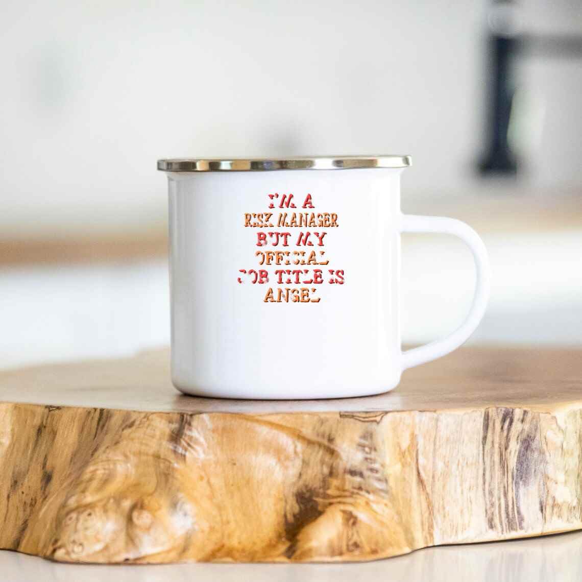 Risk Manager’s Gifts, Ideal for -in-law’s Year – Angel Joke, Funny 12 Oz White Stainless Steel Camping Mug