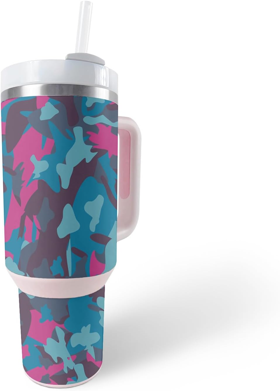 MightySkins Skin – Vaso de vinilo compatible con Stanley The Quencher H2.0 FlowState de 40 onzas, camuflaje azul y rosa, protectora, duradera y