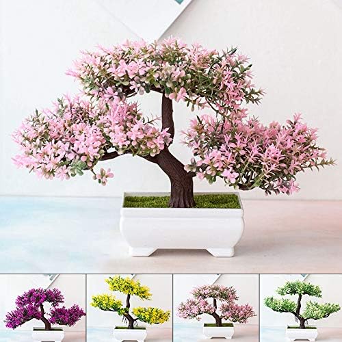 AIDNTBEO Planta artificial falsa Bonsái en maceta, árbol de pino de simulación para decoración del hogar y oficina, color rosa