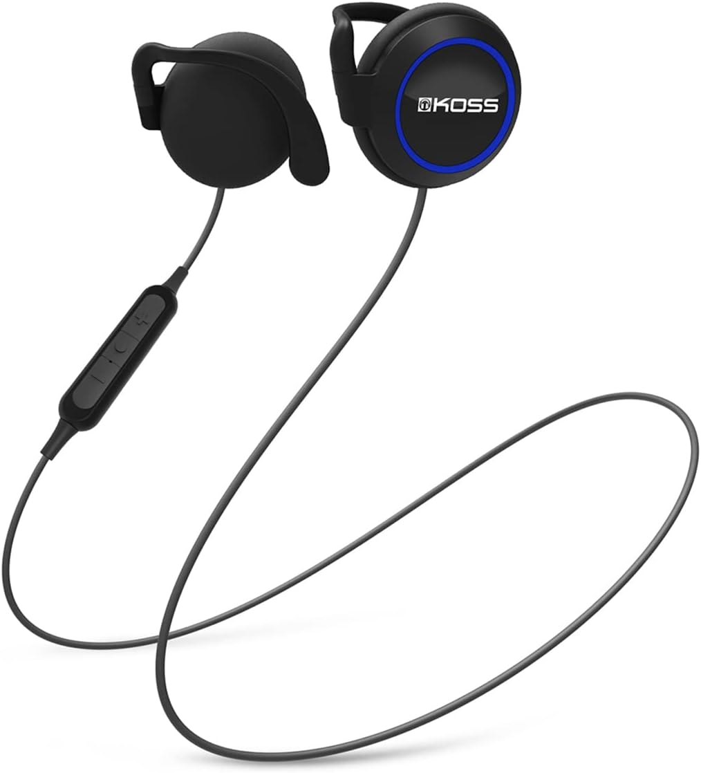 Koss BT221i – Pinzas inalámbricas Bluetooth para los oídos, micrófono en línea, control de volumen y control remoto táctil, resistente al sudor,
