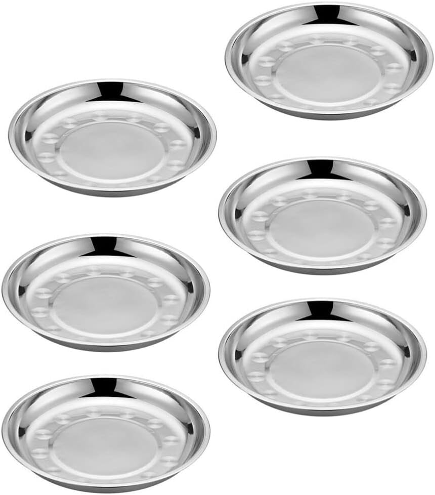 Luxshiny Plato de cena de disco de acero inoxidable, plato de aperitivo, platos decorativos para comer, bandeja de comida decorativa, platos de