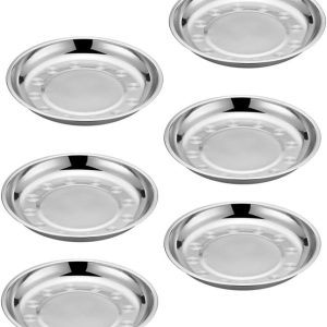 Luxshiny Plato de cena de disco de acero inoxidable, plato de aperitivo, platos decorativos para comer, bandeja de comida decorativa, platos de Luxshiny Plato de cena de disco de acero inoxidable, plato de aperitivo, platos decorativos para comer, bandeja de comida decorativa, platos de