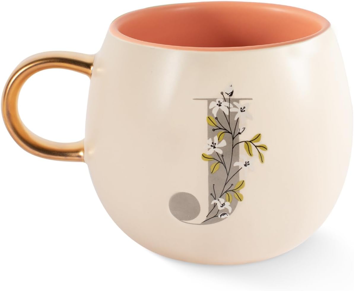 FRINGE STUDIO Floral J Taza de cerámica, 14 fl oz, crema, 428036