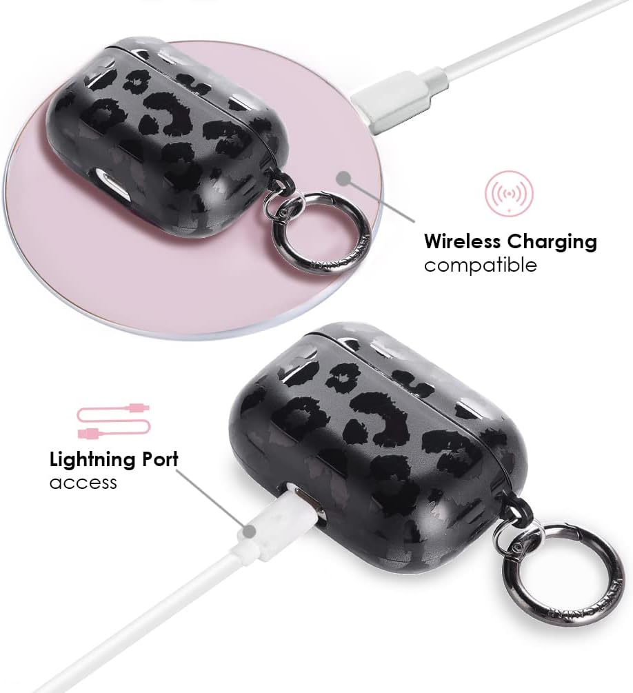Velvet Caviar Funda para AirPods Pro de leopardo negro con llavero – Fundas protectoras rígidas compatibles con Apple Airpod Pro