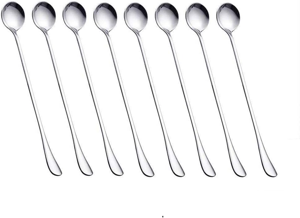 COMIART – Juego de 8 cucharas de café o té helado de acero inoxidable con mango largo, cubiertos pulidos con espejo, para fiesta en casa o bar,