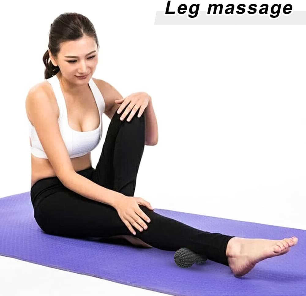 SELEWARE Bola de masaje de maní, bola de masaje de lacrosse doble de maní para espalda, cuello, hombros, columna vertebral, piernas, caderas, bola