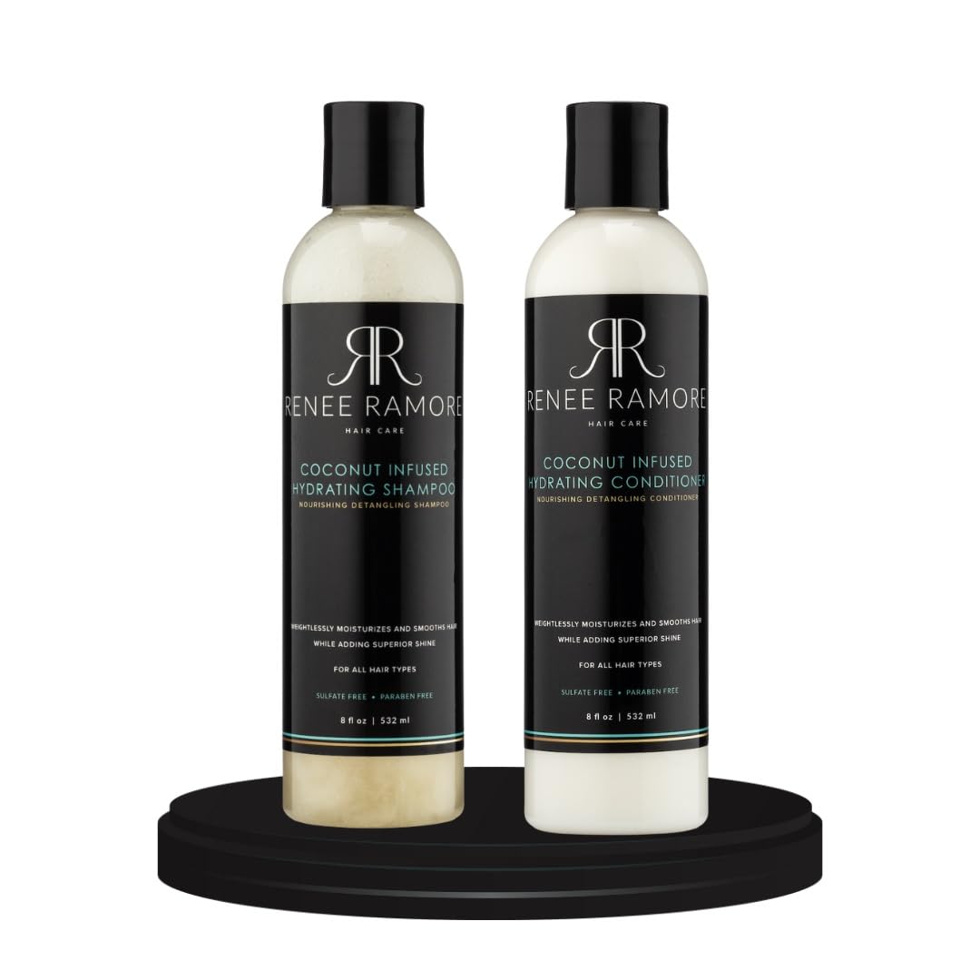 Renee Ramore Champú limpiador hidratante con infusión de coco fortificado para reponer, humedecer, alisar el cabello, controlar el encrespamiento,