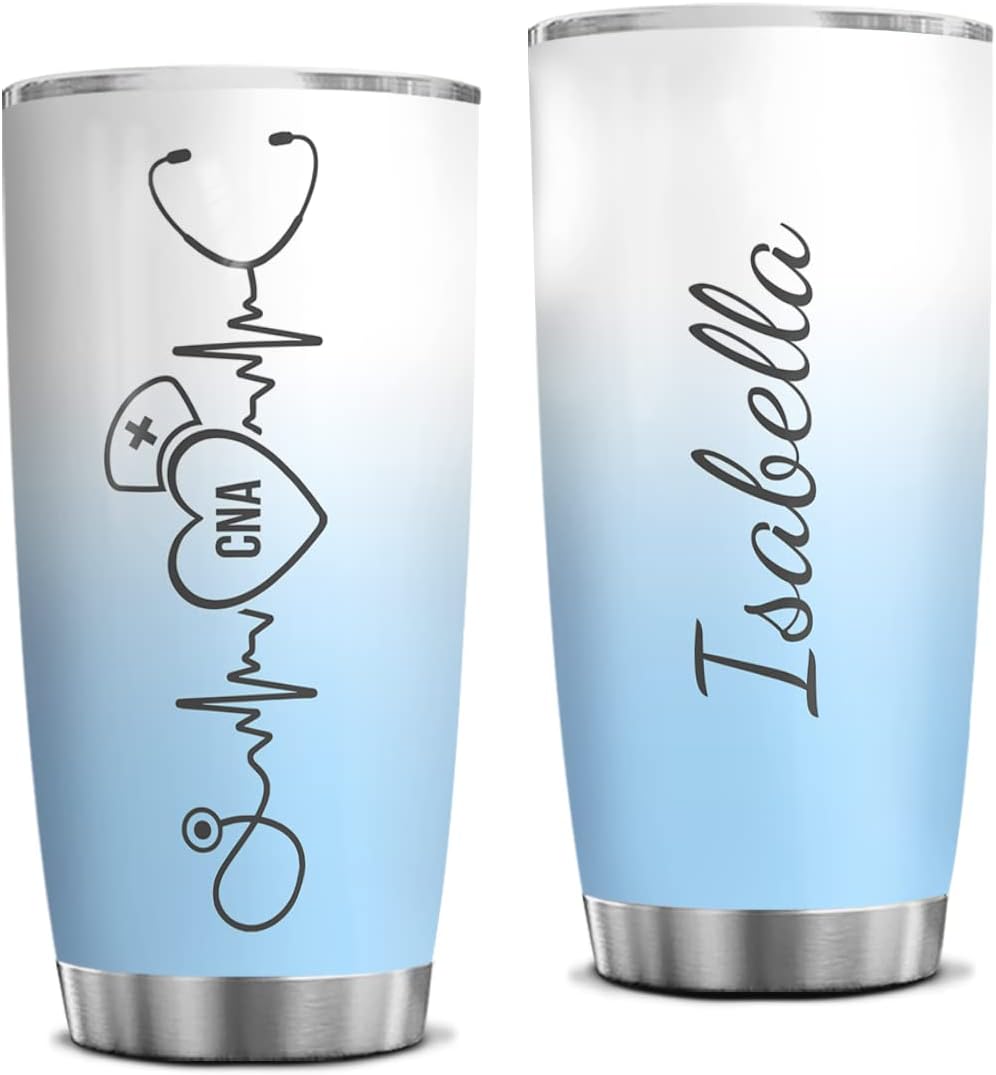 wowcugi Vaso de enfermera personalizado con nombre, con tapa, estetoscopio de latido del corazón, vasos para enfermeras, taza de café de viaje