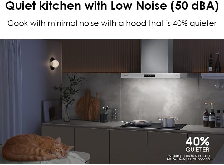 Samsung Campana inteligente de montaje en pared a medida, pantalla LCD y control táctil, sensor de aire triple, bajo ruido, WiFi conectado, carbón