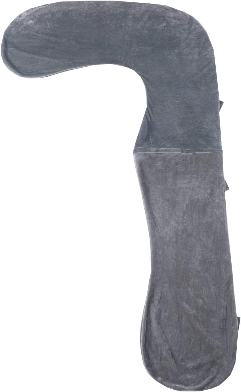 INSEN Funda de almohada corporal de embarazo, funda de almohada de cuerpo completo para mujeres embarazadas, terciopelo gris, en forma de L
