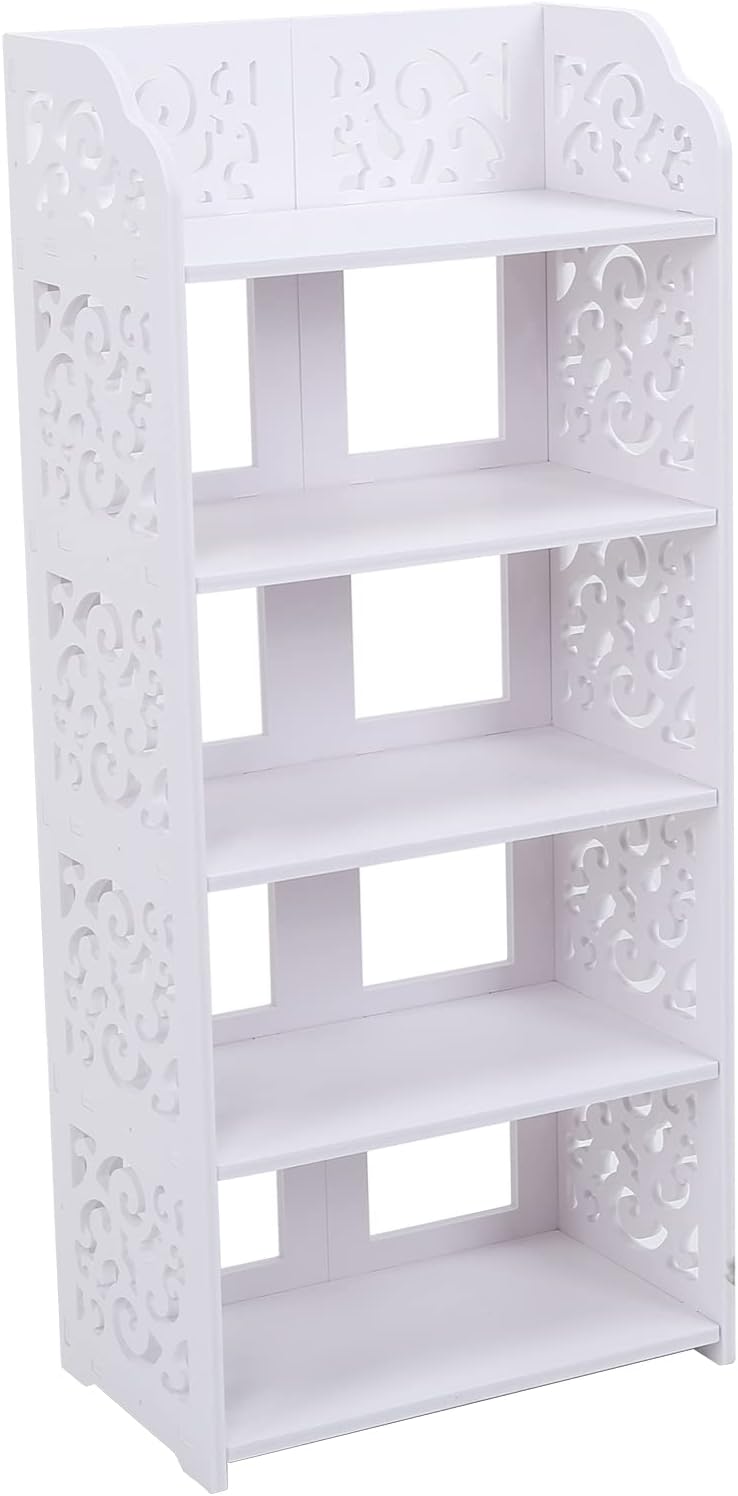 TOPINCN 5 Tier Shoe Rack Organizer with Hollow Out Design White PVC Board Material 90cm Height for Living Room Bedroom Bathroom Office Hallway