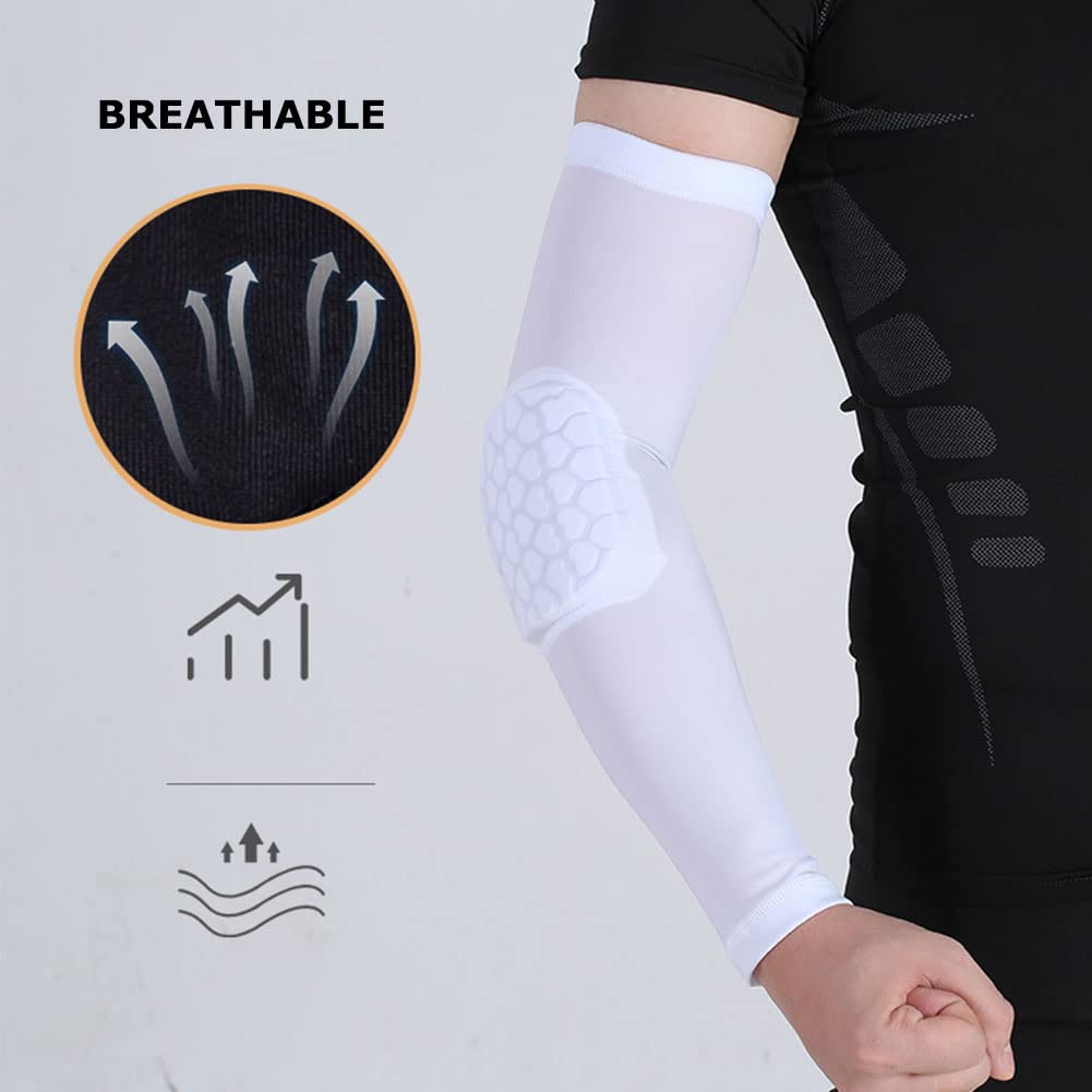 MEKOTSK 2 mangas acolchadas para coderas, mangas de baloncesto para baloncesto, fútbol, voleibol, béisbol, Blanco