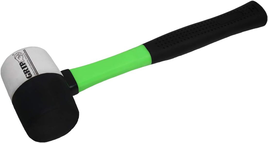 Grip Mazo de goma de dos caras de 1 libra, mango de fibra de vidrio de 10 pulgadas, superficies llamativas de goma, arregla abolladuras en