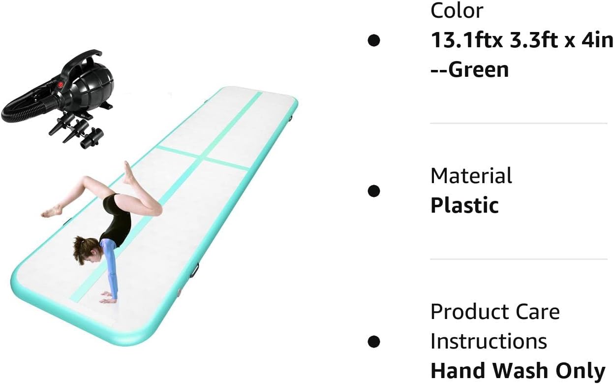 ZENOVA Colchoneta inflable de gimnasia flotante de 10 pies, 13 pies, 16 pies y 4 pulgadas de grosor, para uso doméstico, entrenamiento, animadoras,