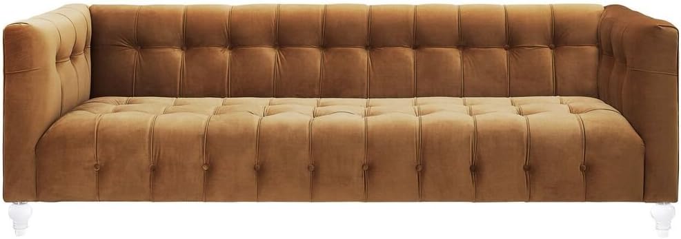 TOV Furniture The Bea Collection – Sofá tapizado de terciopelo de estilo moderno con patas Lucite, coñac