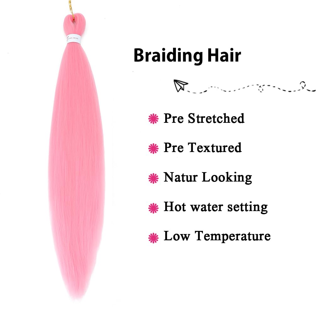 Paquete de 2 paquetes de cabello trenzado rosaazul claro, 26 pulgadas, cabello sintético profesional preestirado, trenzas de ganchillo, extensiones