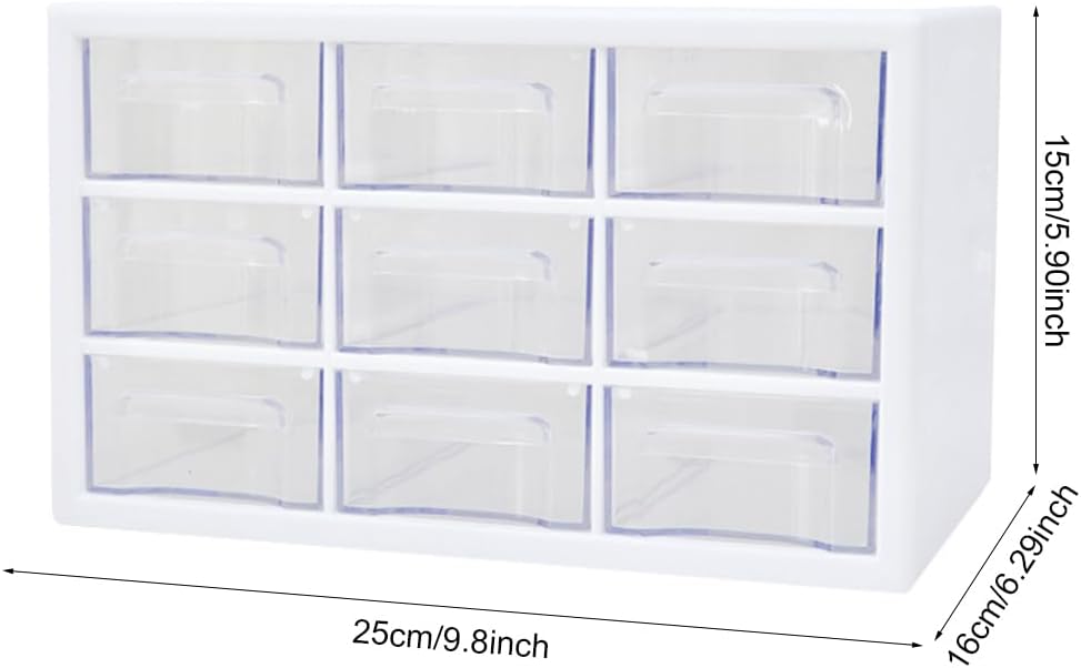 Buwico Organizador de escritorio con mini cajones, almacenamiento de plástico de tres cajones con 9 cajones, organizador de escritorio pequeño para