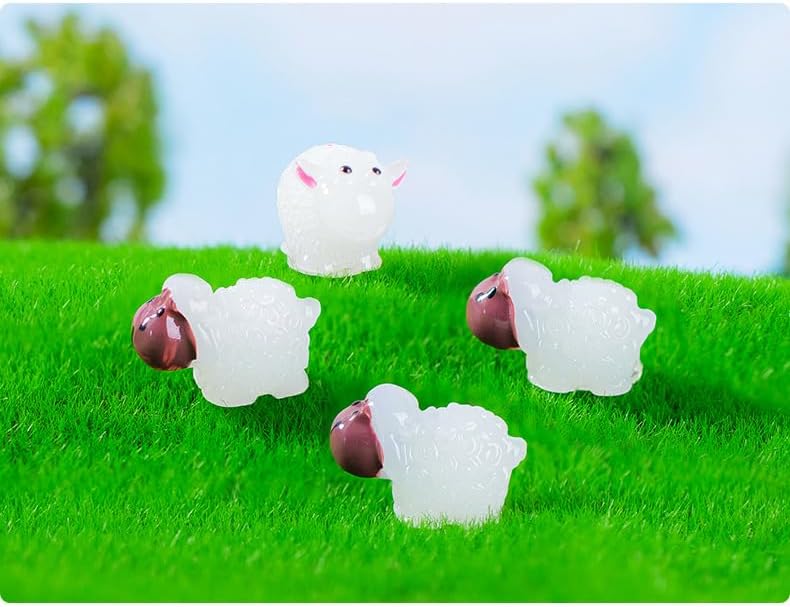 50 piezas luminosas de micro paisaje de ovejas de resina, mini figuras de oveja en miniatura para bricolaje jardín de hadas en miniatura paisaje de