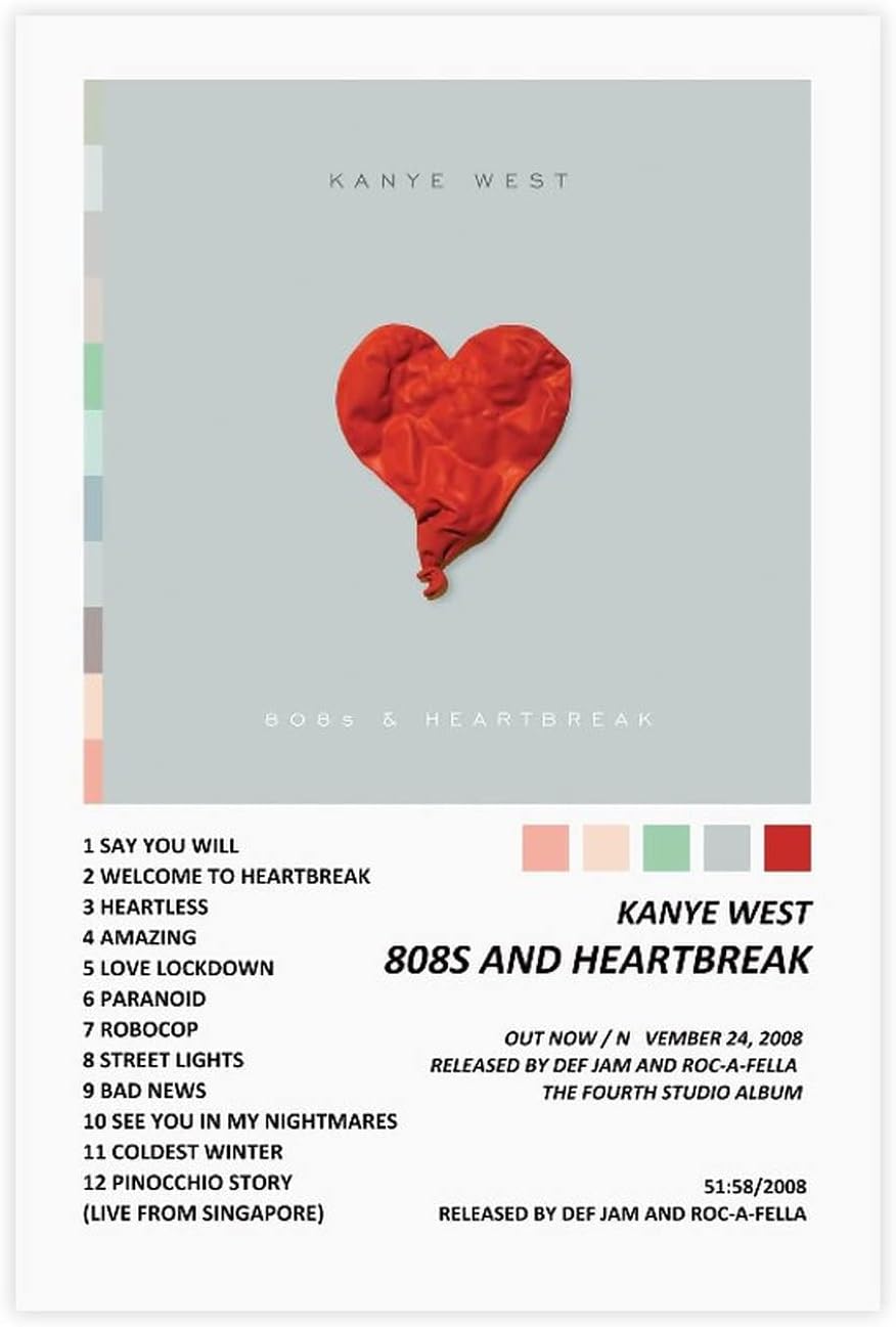 WANMLY Póster de Kanye West 808s Heartbreak Music Album Cover Poster Póster de lienzo Decoración de Dormitorio Paisaje Deportivo Oficina Decoración