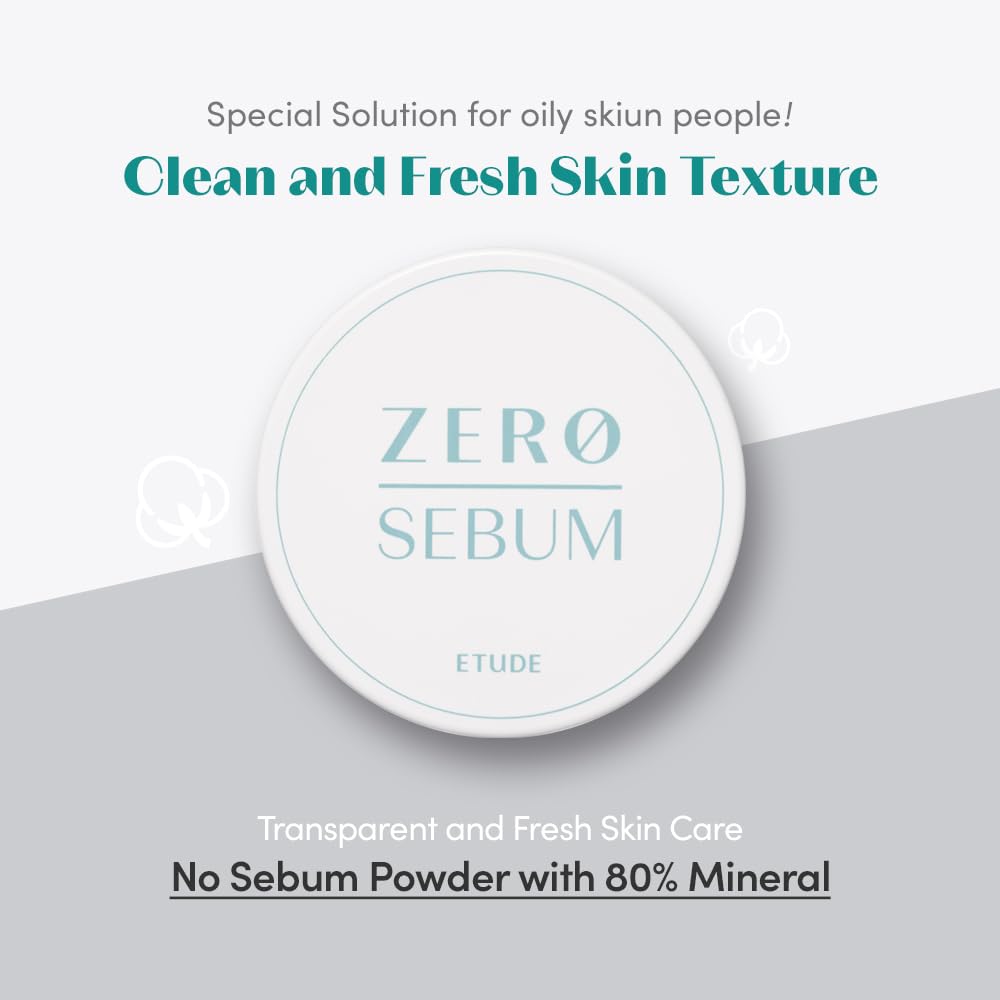 ETUDE Polvo de secado Zero Sebum 0.14 oz Nuevo (23AD)  Control de aceite ligero coreano sin sebo Polvo translúcido de cara suelta con 80% mineral