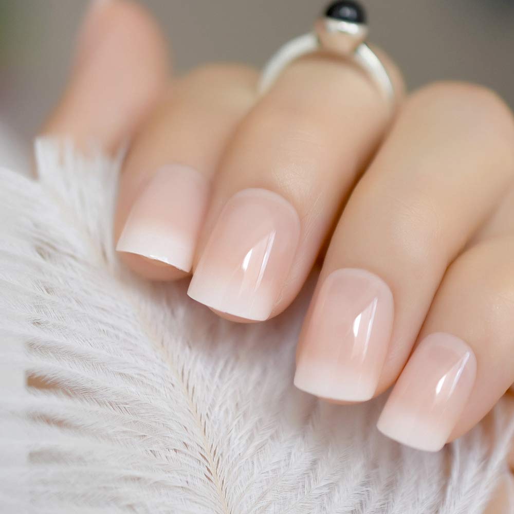 Coolnail – Uñas postizas francesas blancas y rosa nude, con forma cuadrada y ovalada, gel UV, uñas postizas para niñas, cobertura total, tips de