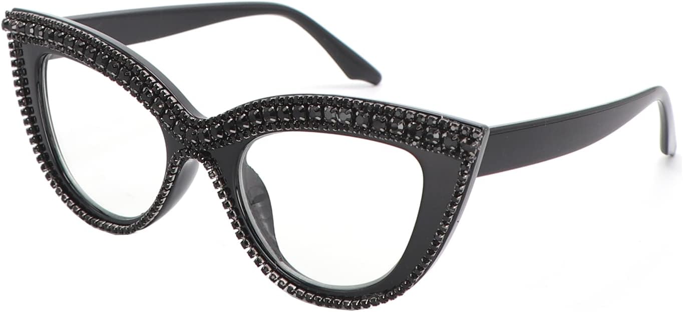 Lentes de lectura con diseño de ojo de gato, con diamantes de imitación y bloqueo de luz azul ampliada
