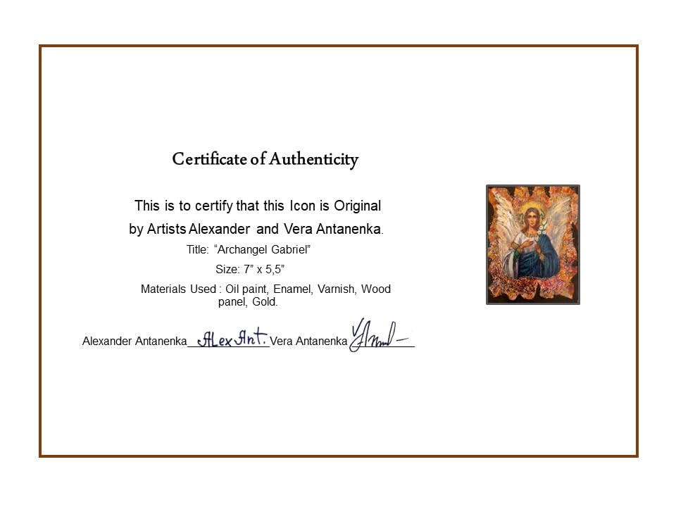 “Archangel Gabriel” 7x 5,5 Collectible, Hand-Painted Icon On Wood Panel – Alexander and Vera Antanenka, with Certificate Of Authenticity