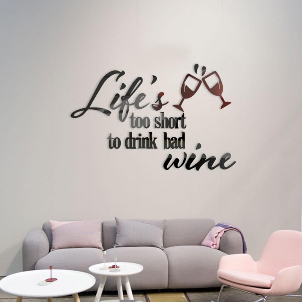 Beber vino 3D acrílico pegatinas de pared bar citas divertidas calcomanías de pared comedor baño mini bar cafetería vino arte calcomanías