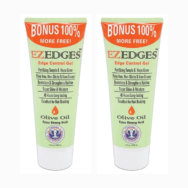 EZEDGES EDGE CONTROL GEL Extra Strong Hold (aceite de oliva), 4 onzas (paquete de 2)