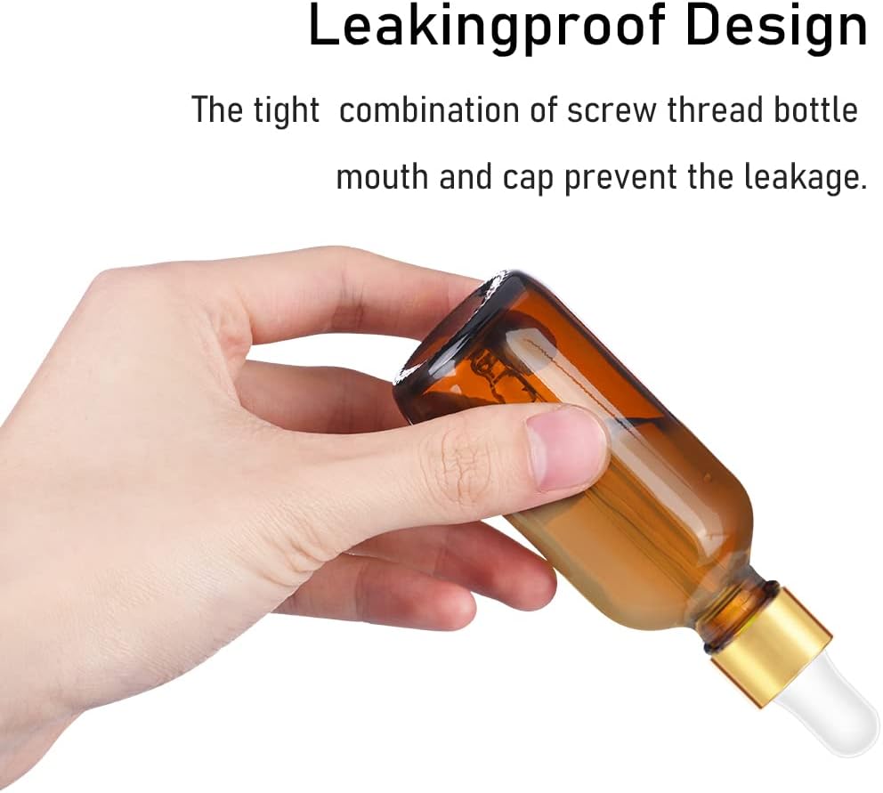 Botella cuentagotas de 2 onzas, botellas de cristal ámbar con tapa superior dorada para aceites esenciales, paquete de 24 botellas de tintura con