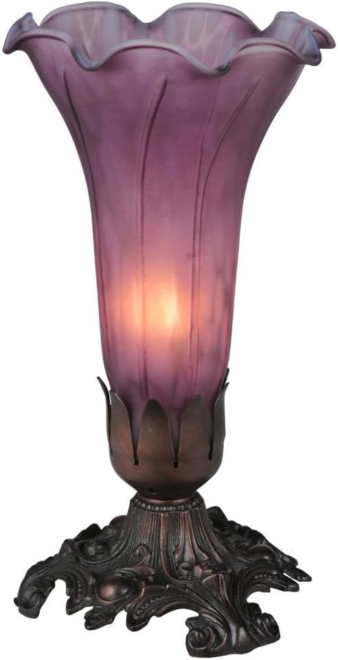 Meyda Tiffany 11336 Lámpara decorativa de lirio de estanque de lavanda de 8 pulgadas de alto, azul