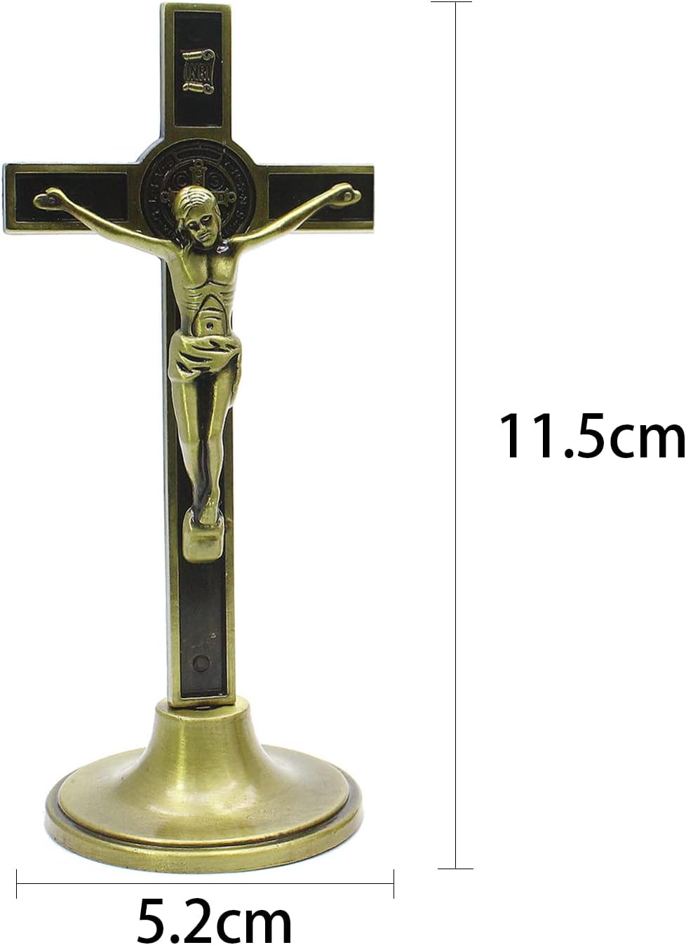 Crucifijo de pie con soporte desmontable, 4.5 pulgadas de metal católico de Jesucristo Cruz de Jesús estatua escultura para el hogar, oficina,