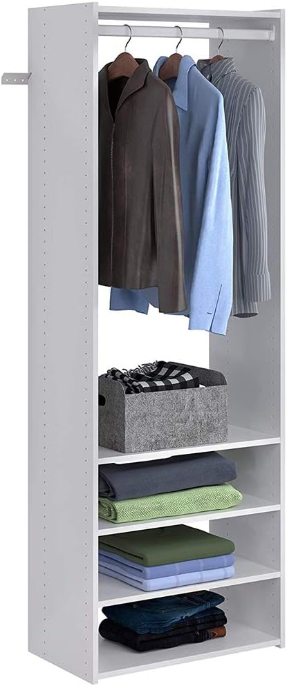 Easy Track PH34-WH – Kit de organizador de armario de torre de alta calidad con estantes ajustables, barra para colgar y herrajes en color blanco