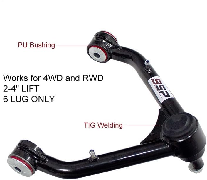 Par de brazos de control superiores delanteros con buje de poliuretano para kit de elevación de 2-4 pulgadas compatible con Silverado GMC Sierra 4X4