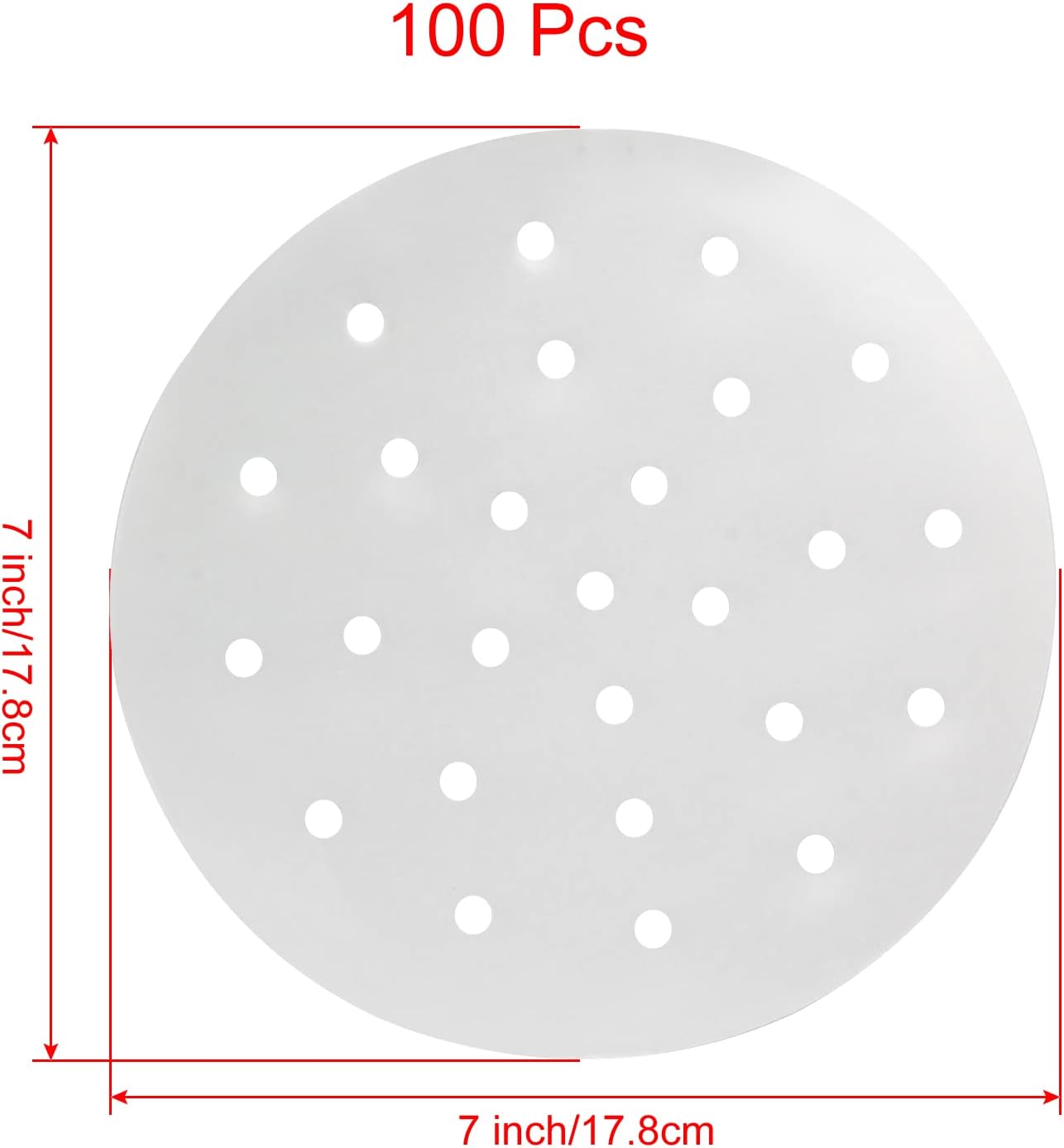 100 piezas de papel de bola de masa de bambú de papel vaporizador de 7 pulgadas con agujeros, papel pergamino para freír al aire, hornear