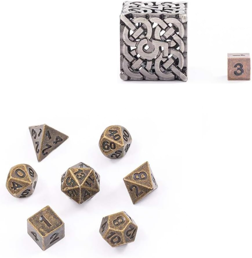 Mini juego de dados pequeños de metal DND con estuche de dados de acero inoxidable portátil, juego de dados de metal poliédrico D&D, perfecto para