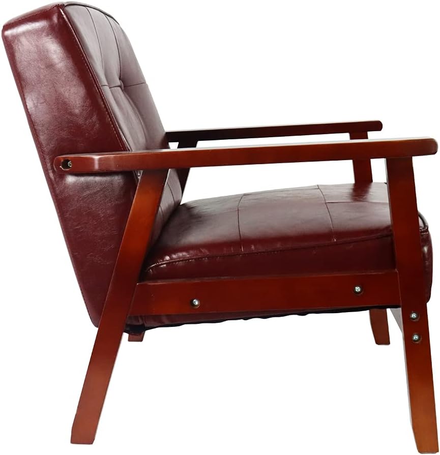 KKTONER Sofá de tela de salón moderno retro de mediados de siglo Silla de madera Sala de estar Dormitorio Estudio Balcón Sillón (rojo)