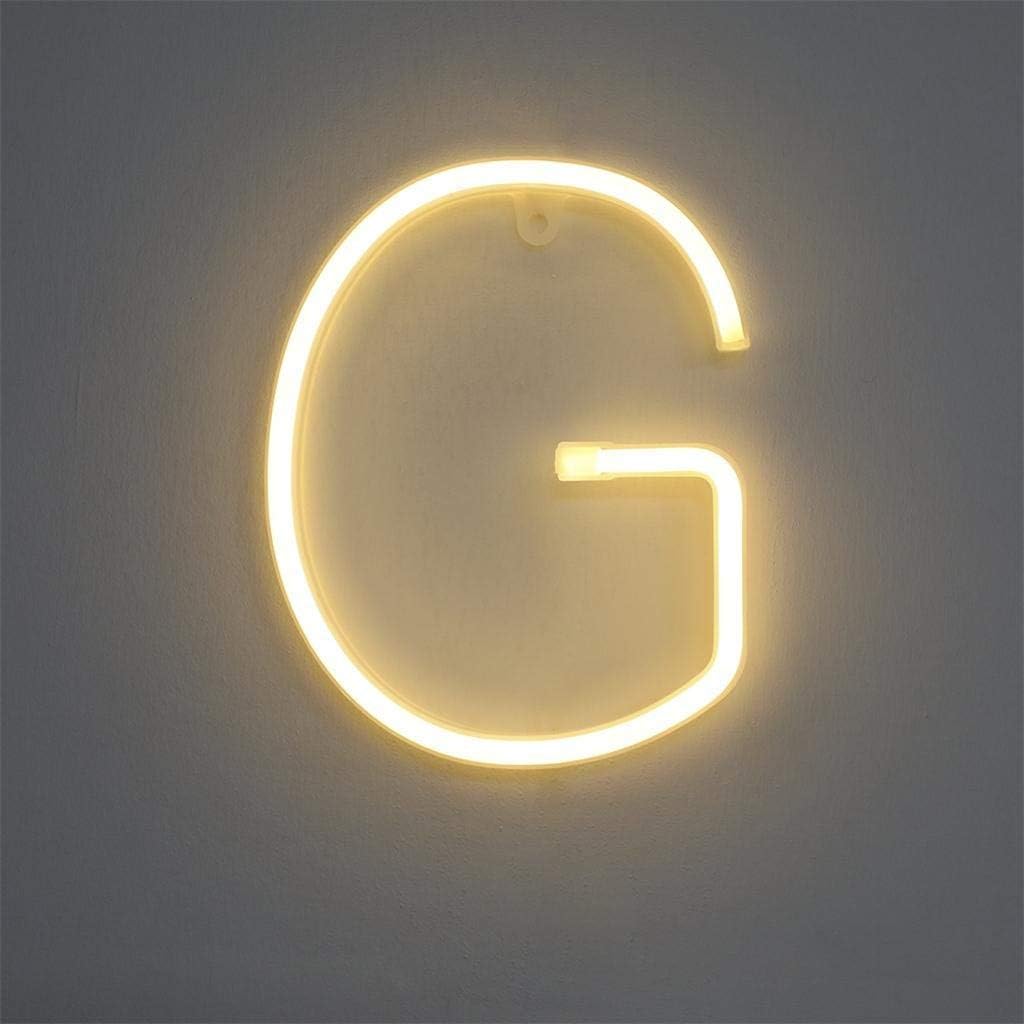 Letrero de neón, letras de neón, letras del alfabeto de neón, luces LED, letras de marquesina, luces con batería, USB, blanco cálido (G)