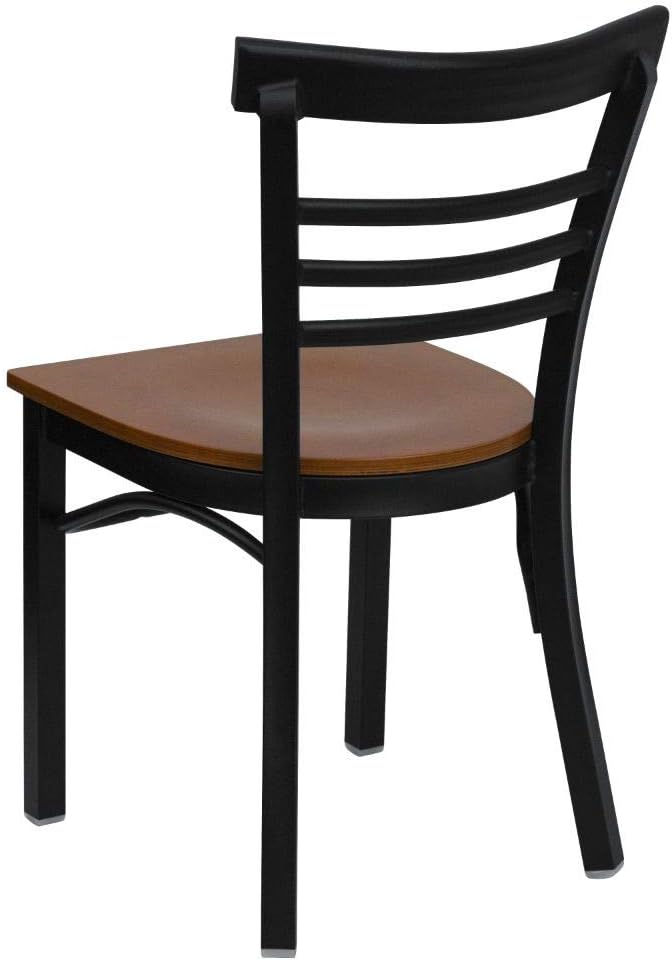 flash furniture Hercules Series escalera de metal restauranteSilla Asiento de madera, NegroCerezo