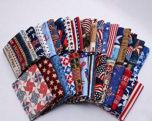10 Fat Quarters  America USA – Paquete patriótico del cuarto de grasa Americana Americana American 4 de Julio Estrellas y rayas de calidad surtida,
